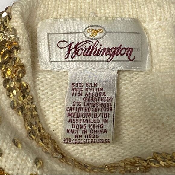 Worthington Vintage Silk, Angora & Lambswool Ivory Knit Sequin Sweater Women's M - Picture 4 of 15